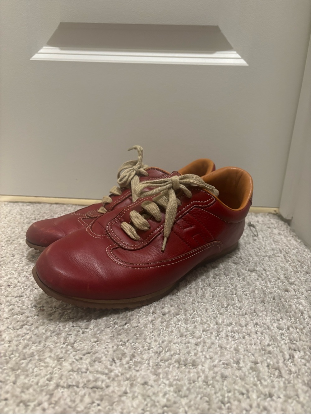 Hermes Red Leather Lace-Up Sneakers